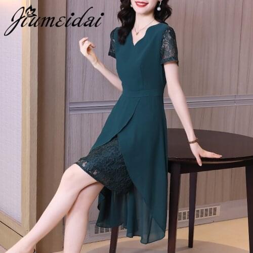 JiuMeiDai 2021 Women Summer Elegant A-Line Dress Office Lady Lace Robe Femme Vintage Designer Casual Party Clothing Vestidos