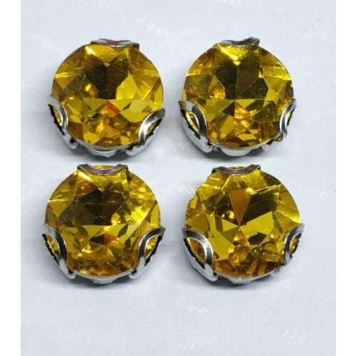 The Stone Flower Golden yellow Crystal Glass Sewing Rhinestones with D Shape Claw DIY Jeans Woman and Wedding Dresses