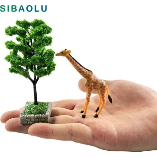 Giraffe Tree Grass Turf Micro Landscape Deer Animal Figurine Diy Home Decor Miniature Fairy Garden Decoration Accessories Modern
