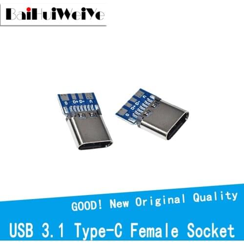 10Pcs/LOT USB 3.1 Type C Connector 14 Pin Female Socket receptacle Through Holes PCB 180 Vertical Shield USB-C