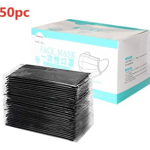 100pcs Black Disposable Face Mask Individual Package Face Headband Mask Set 3 Lay Breathable Mascarillas Good Quality Masques