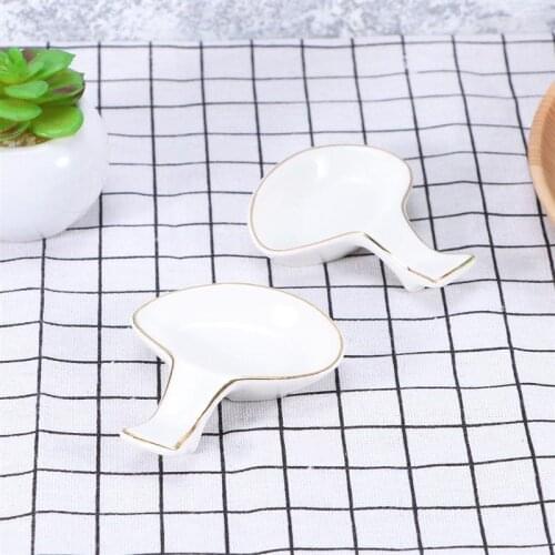 2pcs Ceramic Chopsticks Rest Pillow Spoon Fork Holder Gold Edge Rack Seasoning Sauce Dish Kitchen Tableware Decoration