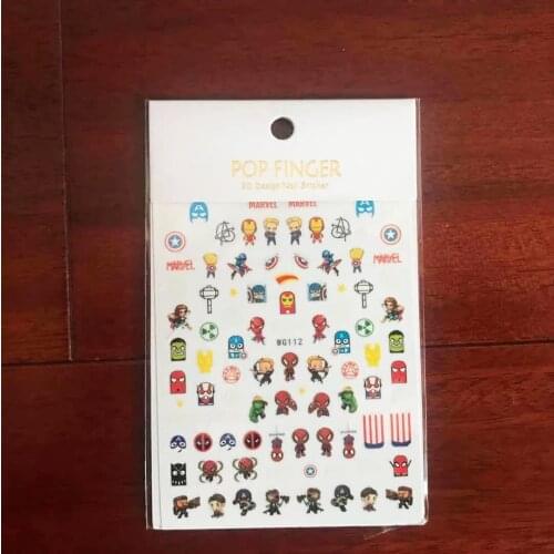 3D Adhesive Nail Sticker Marvel Spiderman Iron Man Foil Decals For Art Cartoon Nail Art Decorations Designs Tool Gift