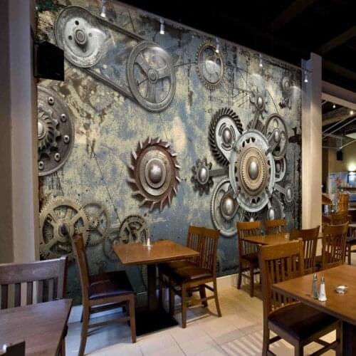 Custom 3d mural Creative Europe the United States retro industrial machinery gear bar KTV background wall mural stereo wallpaper
