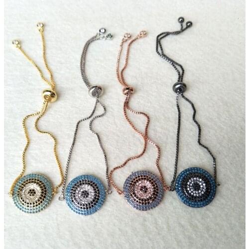 5PCS wholesale custom fashion design Micro Pave CZ Bracelets,Micro Pave Connector Charm Adjustable Chain Round Bracelets BG91