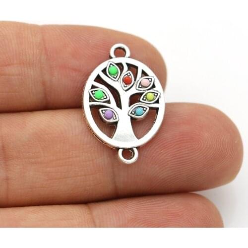 JAKONGO Antique Silver Crystal Tree of Life Connectors for Jewelry Making Bracelet Findings DIY Accessories 16x25mm 5pcs