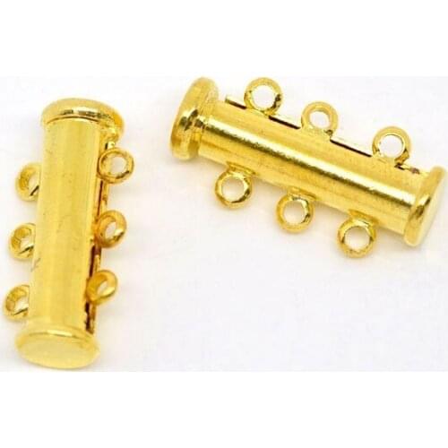 Free Shipping!50 Gold Plated 3-Strands Magnetic Slide Clasps 20x10mm