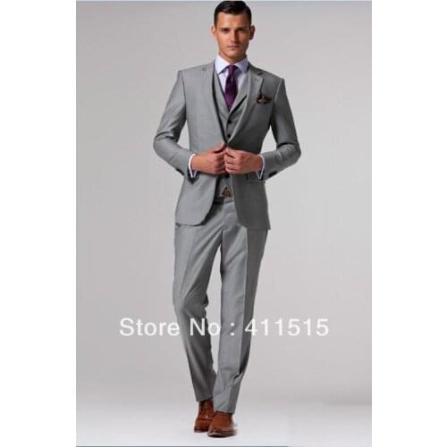 Free shipping/custom made cheap suits/Light Grey wedding Groom WEAR Tuxedos Best Man Notch Lapel Groomsmen Men dress BB