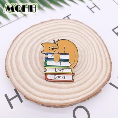 Cartoon Animal Cat Love Learning Books Reading Sleeping Enamel Brooch Alloy Badge Denim Clothes Bags Pins Women Jewelry Gifts