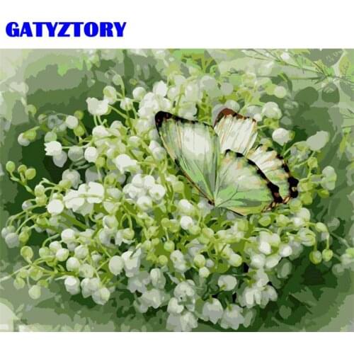 GATYZTORY Coloring By Number Green Butterfly Flower Kits Home Decoration Pictures Painting By Number Animals HandPainted Art Gif
