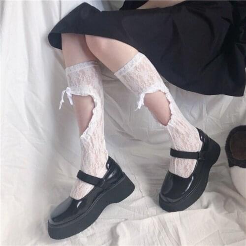 Lolita Heart Hollow Out Stocking Women Mesh Middle Tube Knee Socks Woman Transparent Party Long Stockings Girls