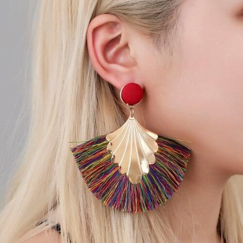 Hot Sale Bohemia Fan Shaped Tassel Earrings For Women Exaggerated Big Statement Fringed Earrings Vintage Dangle Earrings Gifts