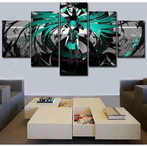 5 Piece Wall Art Canvas Virtual Singer Girl Figure Pictures Posters And Prints Modern Living Room Wall Decoration Paintings