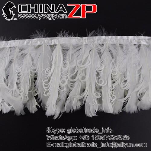 CHINAZP Factory Wholesale 10yards/lot 6"-8" in Width Top Quality White Curled Goose Nagorie Feather Fringe Trim