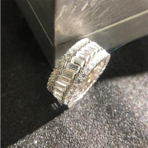 New Arrival Sparkling Luxury Jewelry 925 Sterling Silver Princess Cut Multi Color Topaz CZ Diamond Women Wedding Band Ring