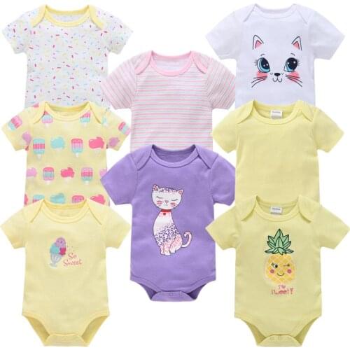 0-12M Newborn Baby Girls Bodysuits 6 8PCS Infant Boys Jumpsuit Summer Cartoon Clothes Girl Toddler Crawling Clothing Ropas Bebe