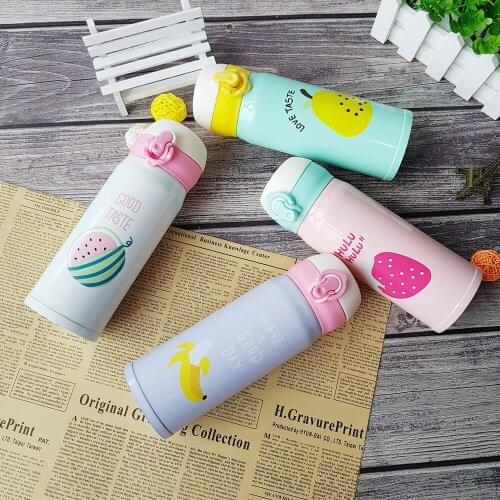 Creative Fruit Bouncing Cover Insulation Cup Stainless Steel Thermos Bottle Portable Student Fruit Pattern school Water Bottle