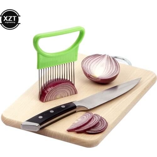 Stainless Steel Onion Needle Fruit Slicer Tomato Cutter Cutting Safe Aid Holder Bread Clip Kitchen Cooking Accessories Tools