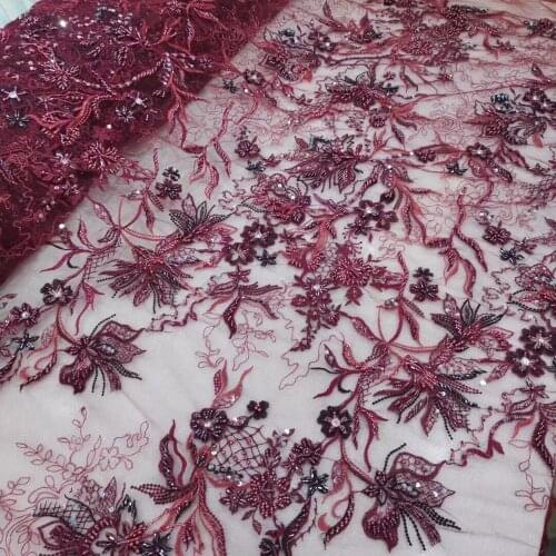 Fashion design beads material fabric nice looking french net lace fabric SYJ-988818 for party dress