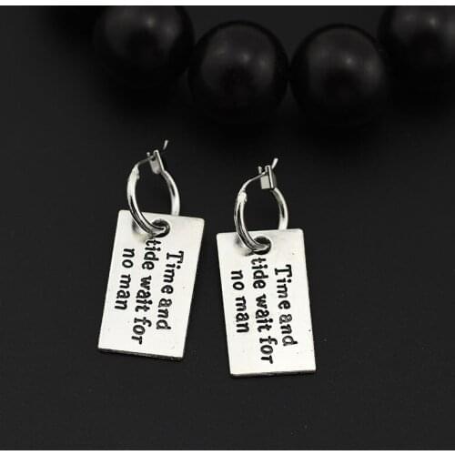 Personality Letter Earring Time And Tide Wait For No Man Charms Drop Dangle Earrings For Men And Women