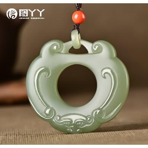 Natural A hetian jade hollow hand carved mascot dragon green jade pendant unique design jadeite jade necklace jewelry