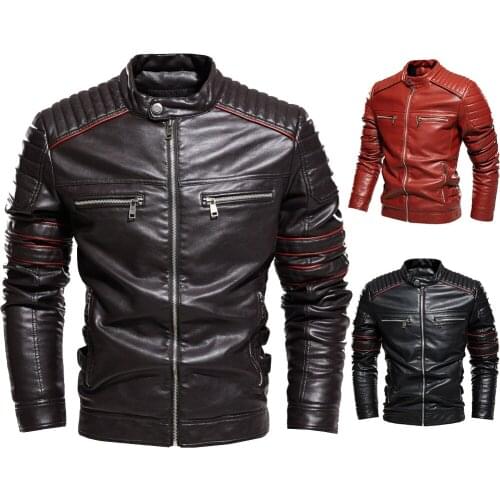 New Arrival Leather Jacket Men Autumn Winter Fleece Motorcycle PU Faux Leather Jacket Male Casual Windbreaker Slim Fit Coat 133