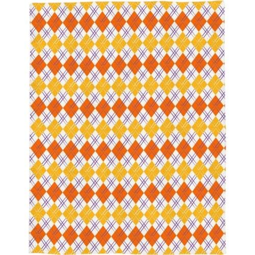 Orange Yellow Diamond Tile Pattern Printed Flannel Blanket Soft Throw Blanket Machine Washable Blankets for Beds