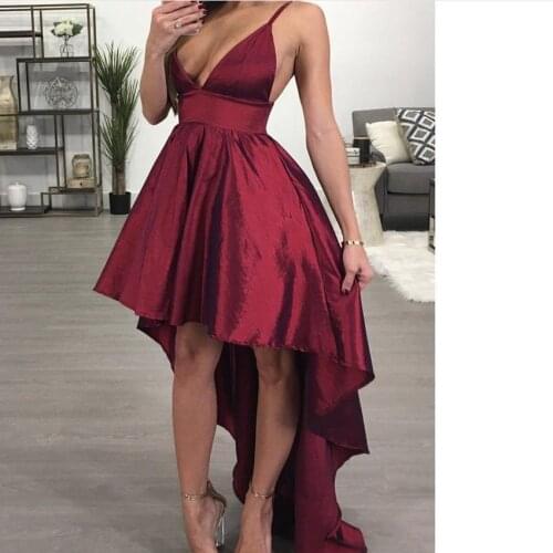 Stunning Spaghetti A Line Homecoming Dresses Burgundy High Low Satin African Cocktail Dresses Short Graduation Party Club Dress