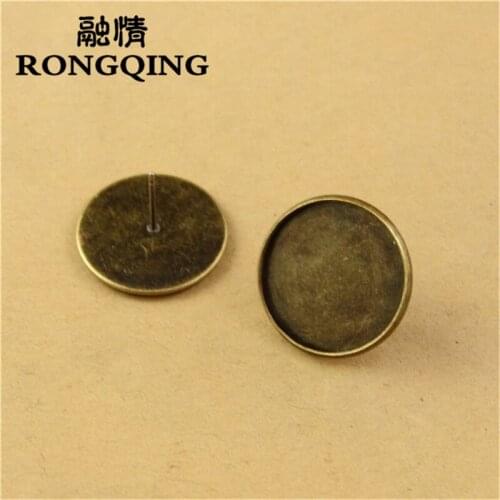 RONGQING 50pcs/lot Fabrication Bijoux Round Earrings Stud Cabochon 16MM Retro DIY Jewelry Making