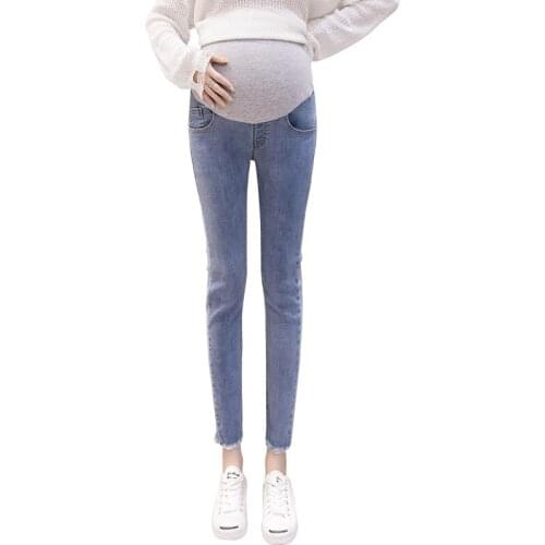Maternity Skinny Jeans Belly Pants Clothes for Pregnant Women Jeans Pregnancy 9/10 Length Stretch Denim Slim Pencil Trousers
