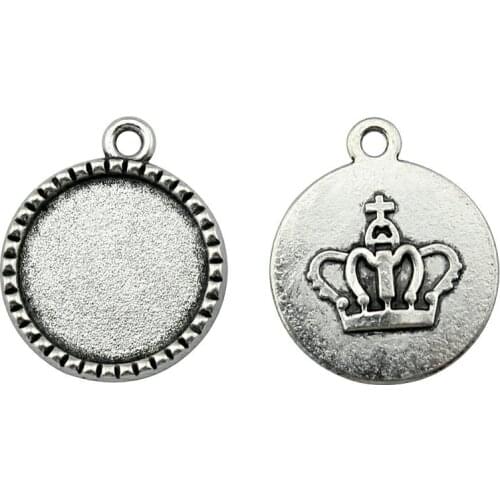 WYSIWYG 10pcs 18mm Inner Size Heart Bow Crown Aircraft Tower Back Style Zinc Alloy Cameo Cabochon Base Setting Charms Pendant