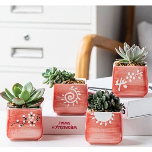 Japanese Style Simple Girl Pink Ceramic Flower Pot Hand-painted Succulent Flower Pot Fresh Office Desktop Flower Pot Home Garden