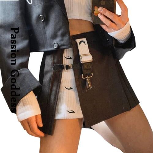 Chic Irregular Skirts Streetwear Women Patchwork Buckle High Waist Mini Split Skirts Casual College Cool Harajuku Skirt