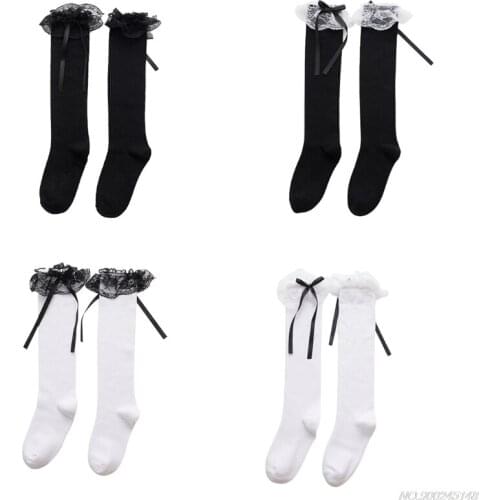 Women Girls Lolita Cotton Knee High Long Socks Sweet Ruffles Lace Trim Bowknot Japanese Kawaii Stockings Cosplay Jy9 21 Dropship