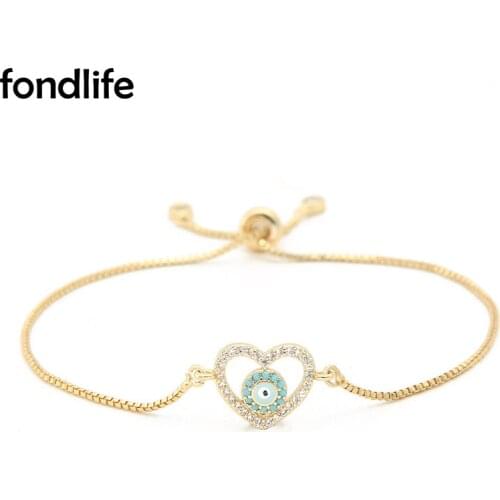 AAA Cubic Zirconia Crystal Love Peach Heart Blue Round Evil Eye Charm Bracelet Women 4 Color Requisite Party Shiny CZ Jewelry