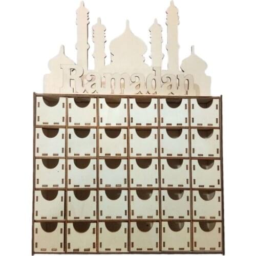 ZK30 Wooden MDF Drawer Eid Ramadan Mubarak Advent Calendar Muslim Islamic Decorations Ornament Party Supplies Dropship