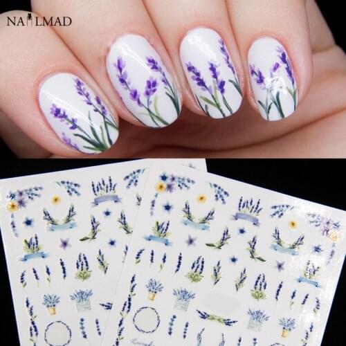 1sheet Nail MAD Lavender Blossom Nail Stickers Dried Flower Nail Art Adhesive 3D Stickers