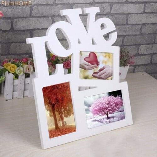 1PC DIY Lovely Hollow Love Rahmen White Base Art Home Decor Wooden Family Photo Picture Frame