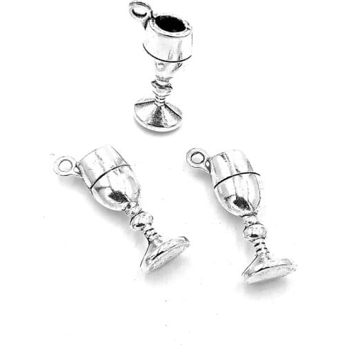 40pcs Wine Glass charms pendant 20x7x5mm antique silver ornament accessories jewelry making DIY base material
