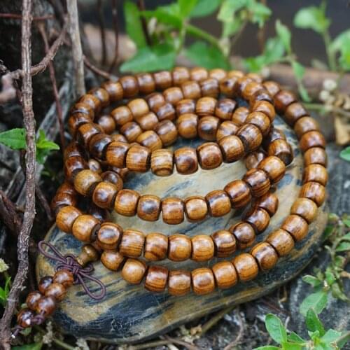 8mm * 108 * Natural Sandalwood Beads Apple Patten Loose Mala Beads Japa MalaMala Prayer Bracelet or Necklace DIY Accessories