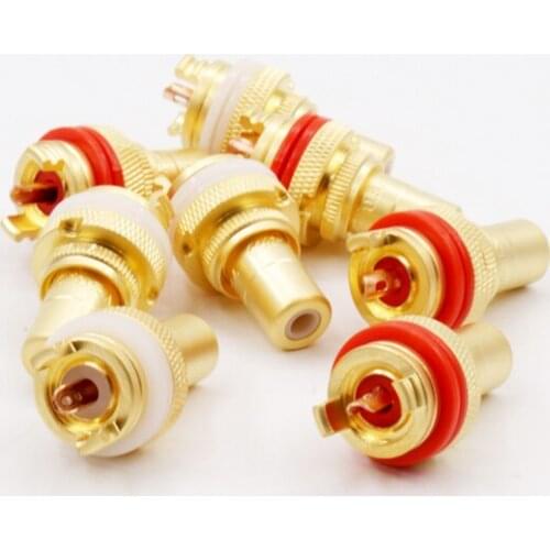8pcs Gold +red copper plated RCA female socket for hifi Audio Terminal RCA Panel Mount Chassis