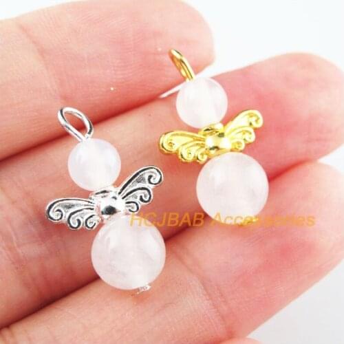 8Pcs Retro Gold Tibetan Silver Tone White Stone Angel Charms Pendants 14x23mm