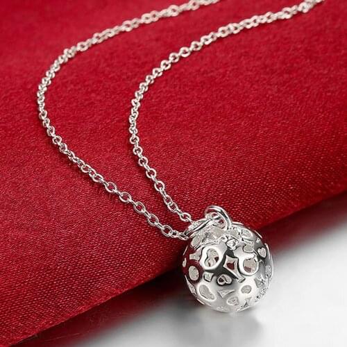 925 Sterling Silver Hollow Round Ball Pendant Necklace For Woman Wedding Engagement Party Charm Jewelry Christmas Gift