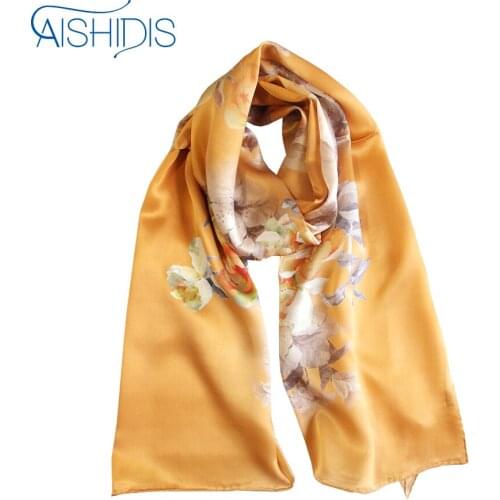 Aishidis Oblong silk Scarf Grace Flower Scarves & Wraps Fashion Female Spring Clothes Accessoires Orange Handmade Hems