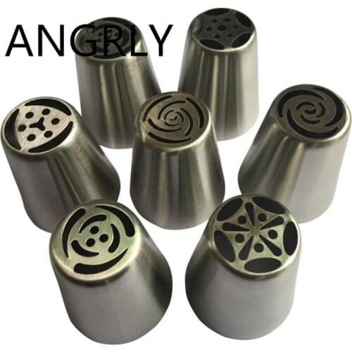 ANGRLY 7 Styles Russian Tulip Stainless Steel Icing Piping Nozzles Pastry Decorating Tips Cake Cupcake Decorator Silicone Mold