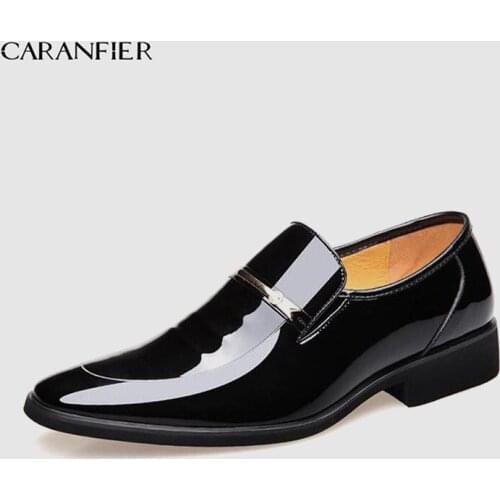 CARANFIER Mens Shoes Leather Oxford Shoes for Men Top Brand High Quality Flat Shoes Business Pointed Top Flat Formal Style New