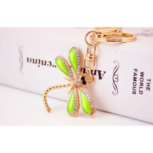High Quality Dragonfly Rhinestone Handbag Keychains Crystal Metal Fashion Women Bag Pendant Key Chains For Car Christmas Gift