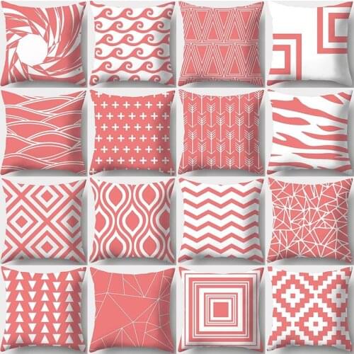 Light Coral Red Geometric Pattern Decorative Pillowcase Polyester Cushion Cover Throw Pillow Sofa Decoration Pillowcover 40926