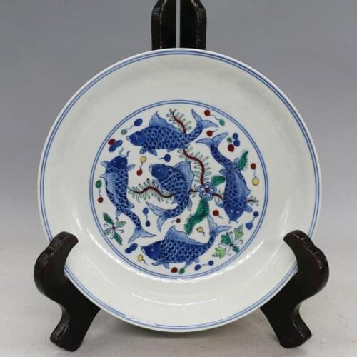 Antique MingDynasty porcelain plate,Blue and white color fish ,Hand-painted crafts,Decoration,Collection&Adornment,Free shipping