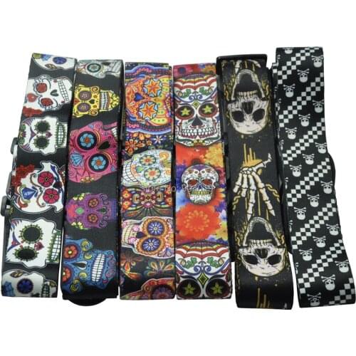 Skull Guitar Strap Polyester Woven Leather head 2'' Wide